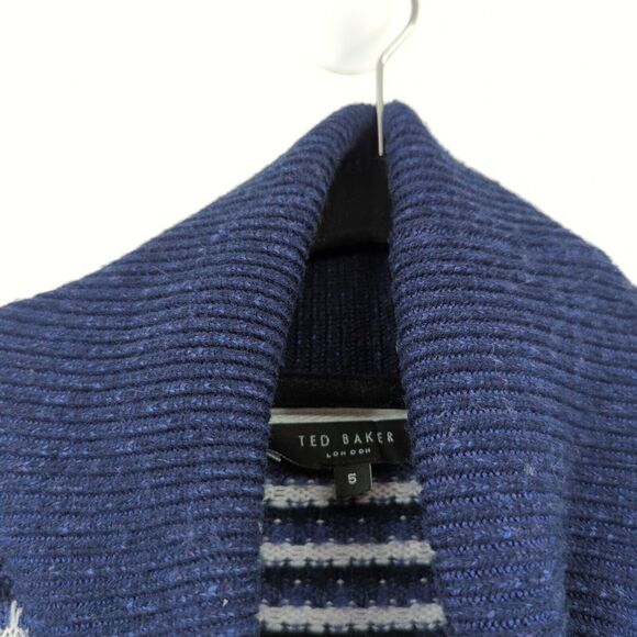 Ted Baker London Men 5 XL Riber Sweater Blue Chunky Turtleneck Wool Blend FLAW - Picture 4 of 8